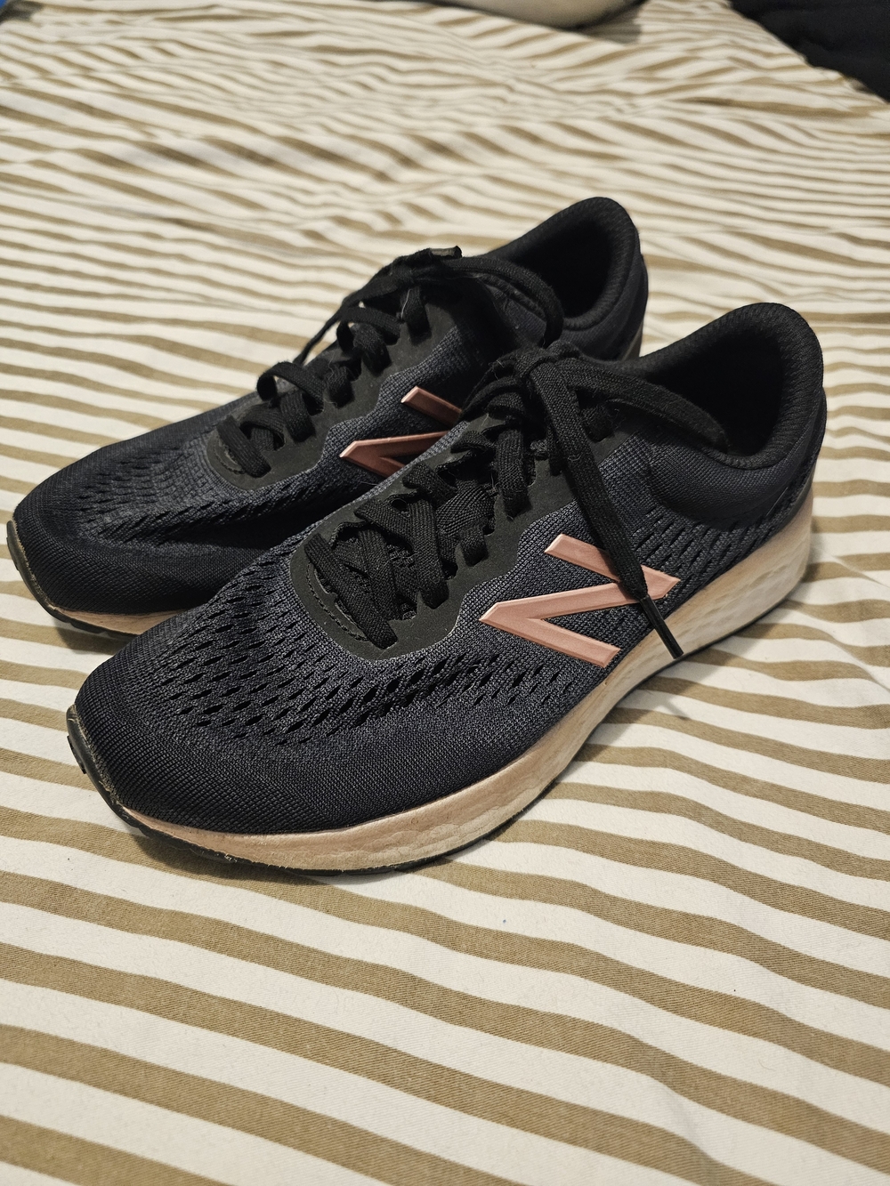 New Balance Women's Black Running Shoes with Rose Gold Logo